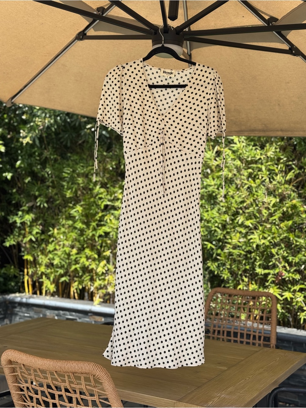 Rouje Cream Midi Dress with Black Polka Dots S